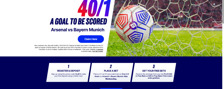 Betfred Arsenal vs Bayern Promo